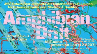 Poster Design: Nomeda & Gediminas Urbonas and Markus J. Buehler. Amphibian Drift. XR Experience + LP Launch. MIT Future Fest, 2026.